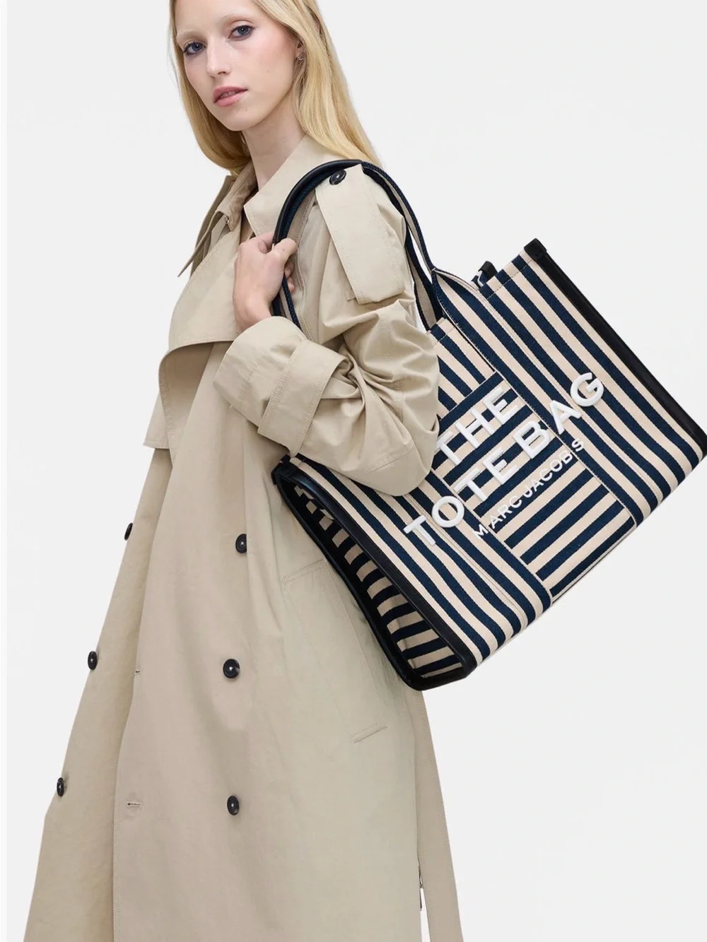 Marc Jacobs large Navy and White Striped Canvas Tote